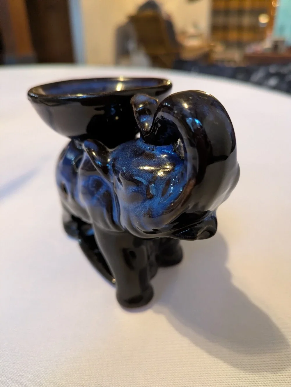 Ceramic Elephant Votive Oil Warmer in Blue And Black.
